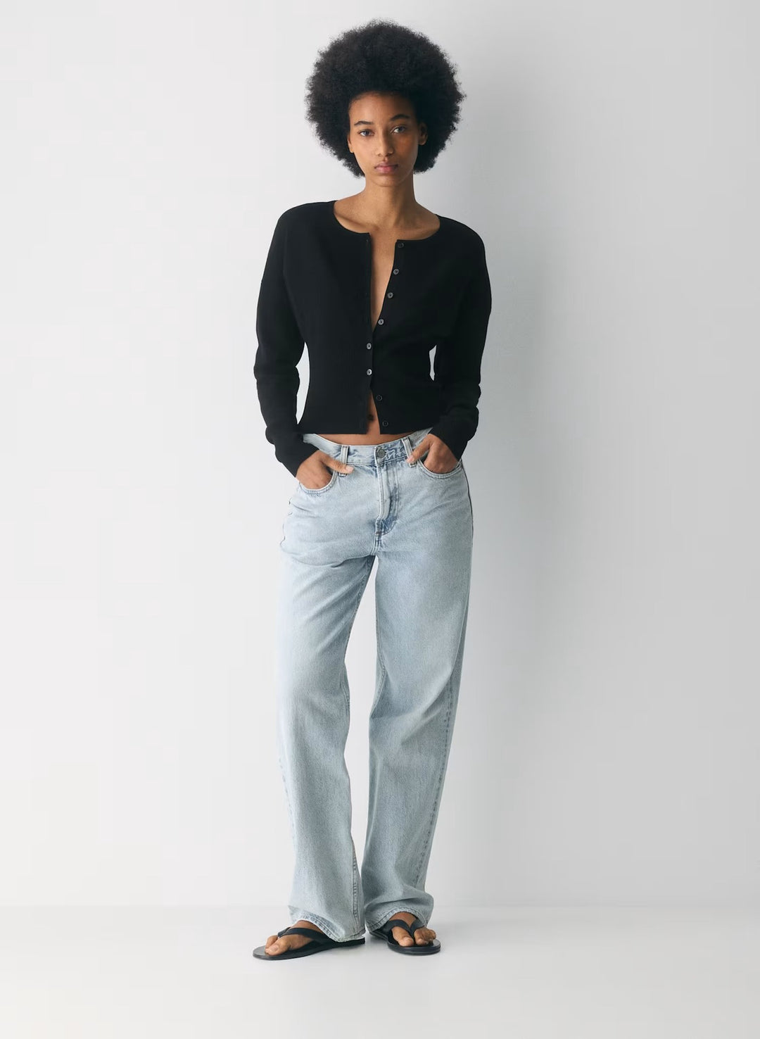 Women's Cropped Cardigan with Button Placket and Ribbed Knit Lisslune