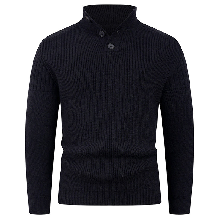 Men's knitted sweater with high collar and button details Lisslune