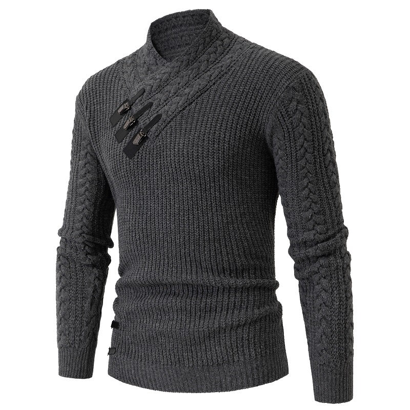 Men's knit sweater with elegant shawl collar and cable pattern Lisslune