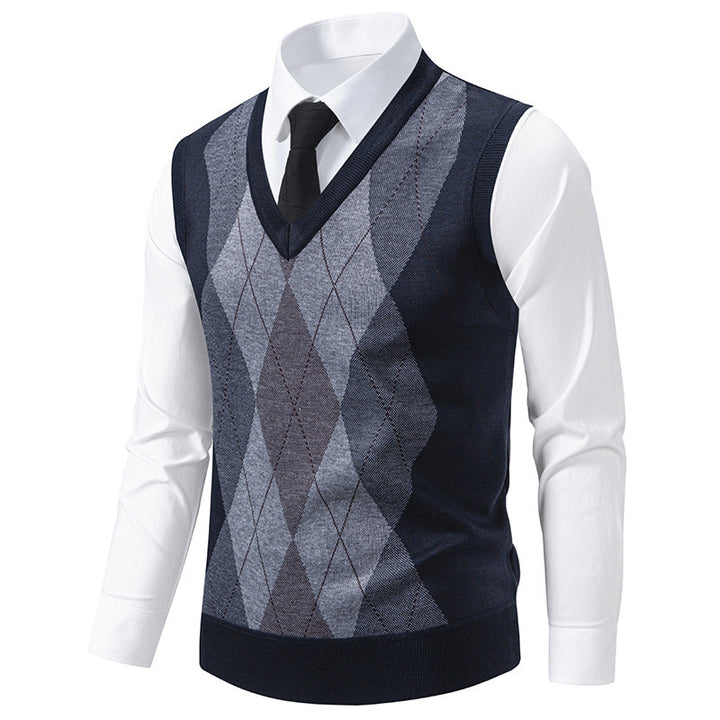 Men's sweater with V-neck and classic diamond pattern Lisslune