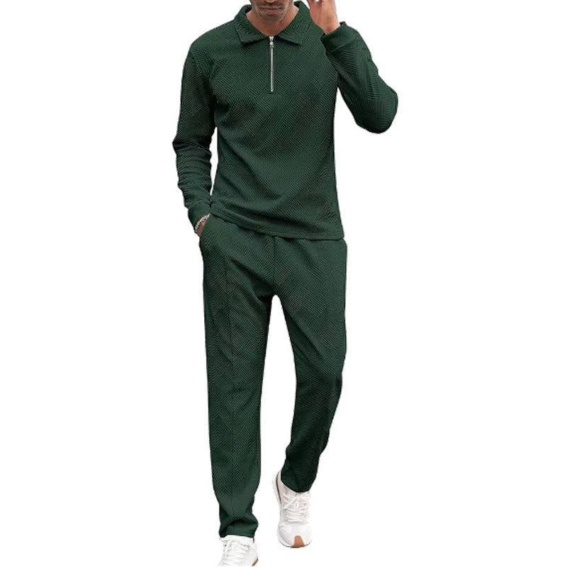Men's leisure top and pants set with textured design Lisslune