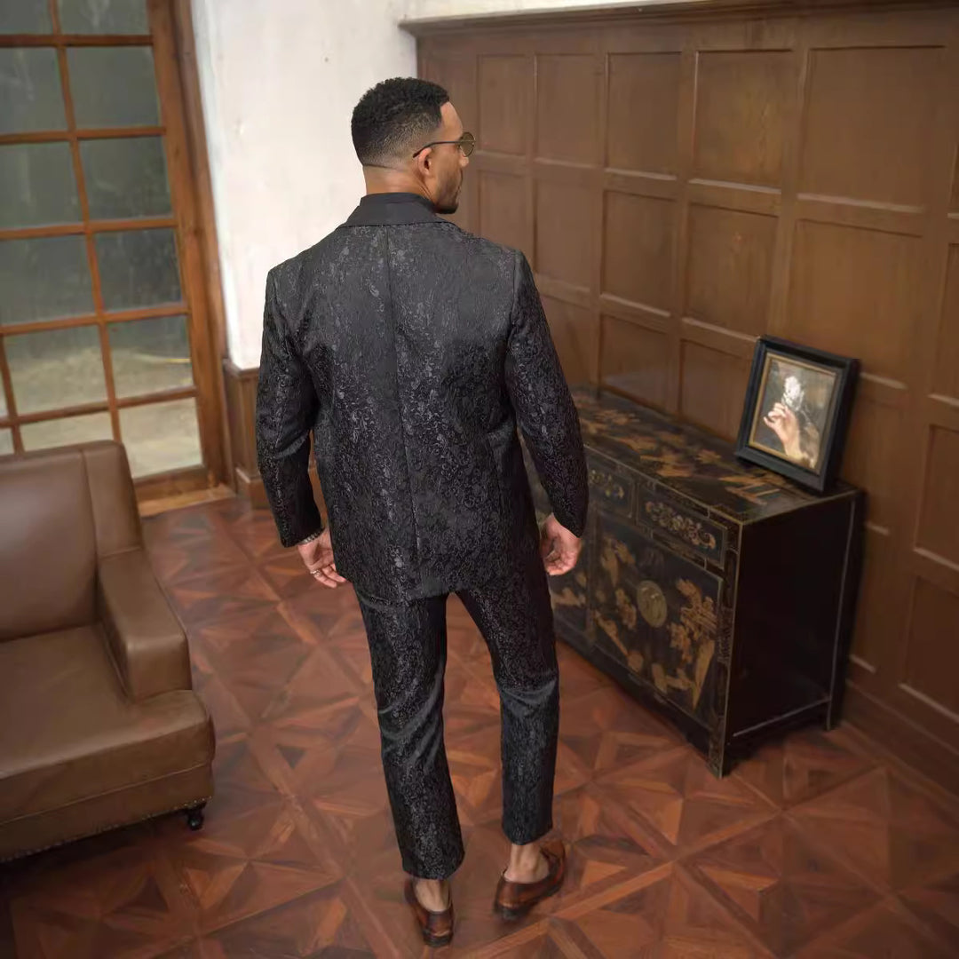 Men's formal suit set with floral jacquard pattern Lisslune
