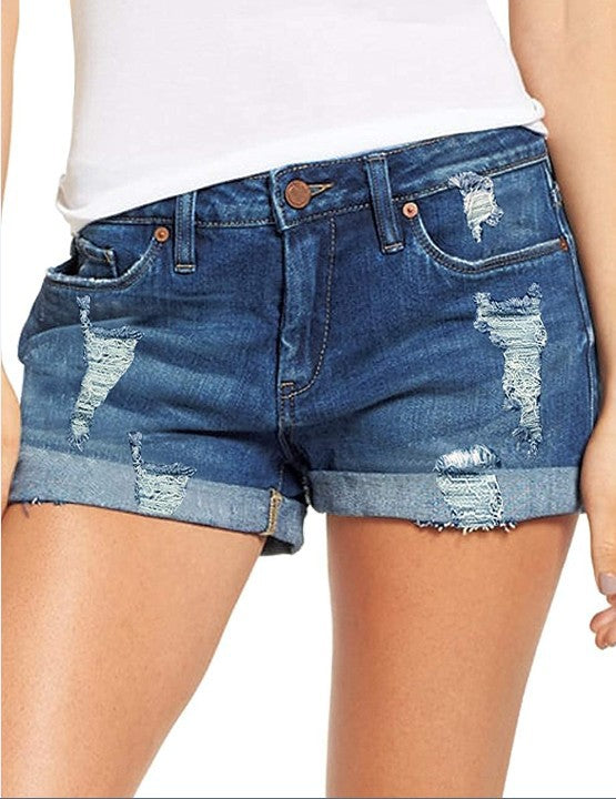 Women's Destroyed Denim Shorts in Casual Leisure Style Lisslune