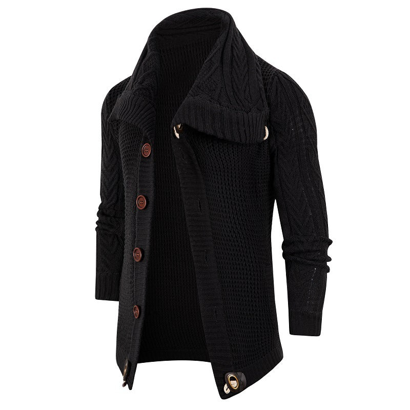 Men's chunky knit cardigan with foldable neckline Lisslune