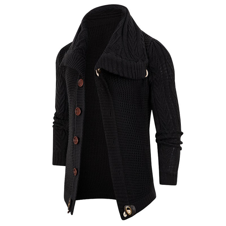 Men's chunky knit cardigan with foldable neckline Lisslune