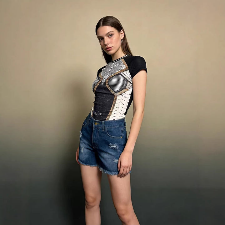 Women's Crop Top and High-Waist Jeans Shorts Lisslune