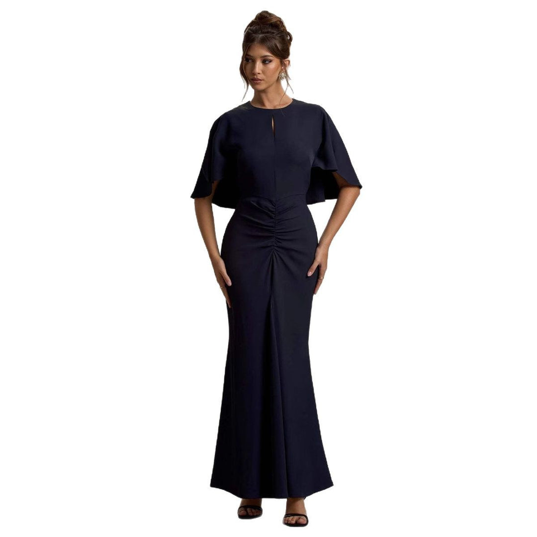 Ladies Elegant Evening Dress with Voluminous Sleeves and Sophisticated Wrap Detail