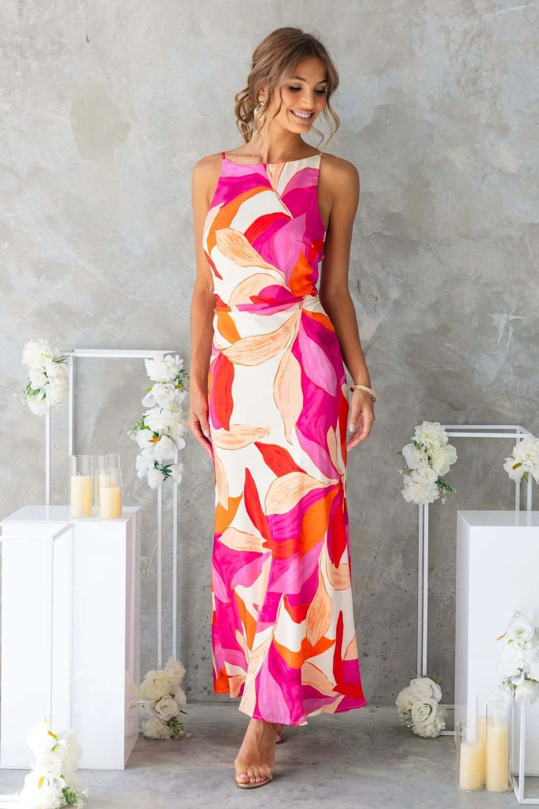 Ladies maxi dress with modern floral design and elegant cut Lune London