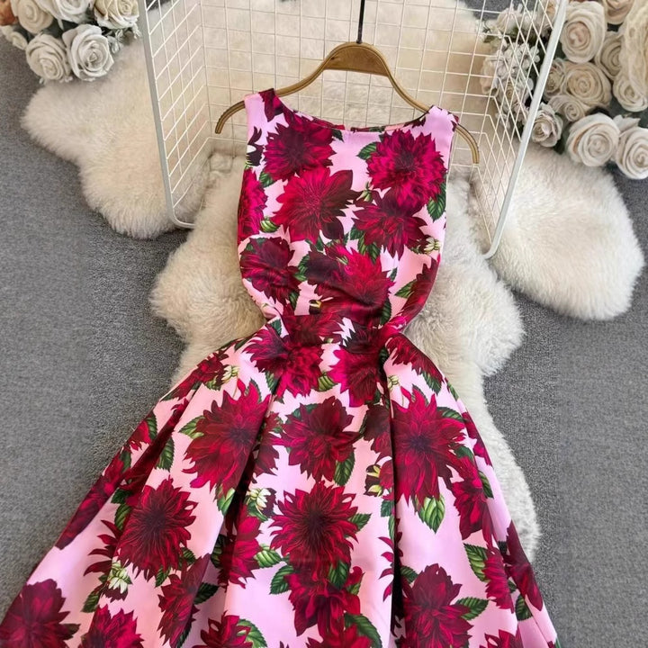 Women’s maxi dress with floral appliqués and tailored cut