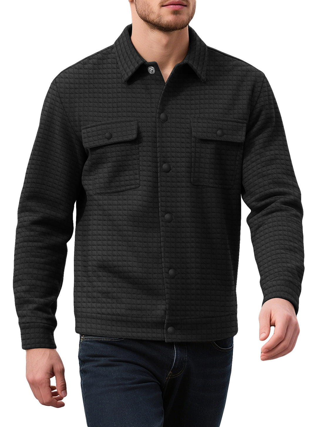 Men's casual flannel jacket with textured fabric and practical pockets Lisslune