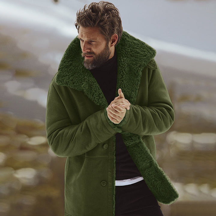 Men's Oversized Coat with Fur-Lined Collar Lisslune