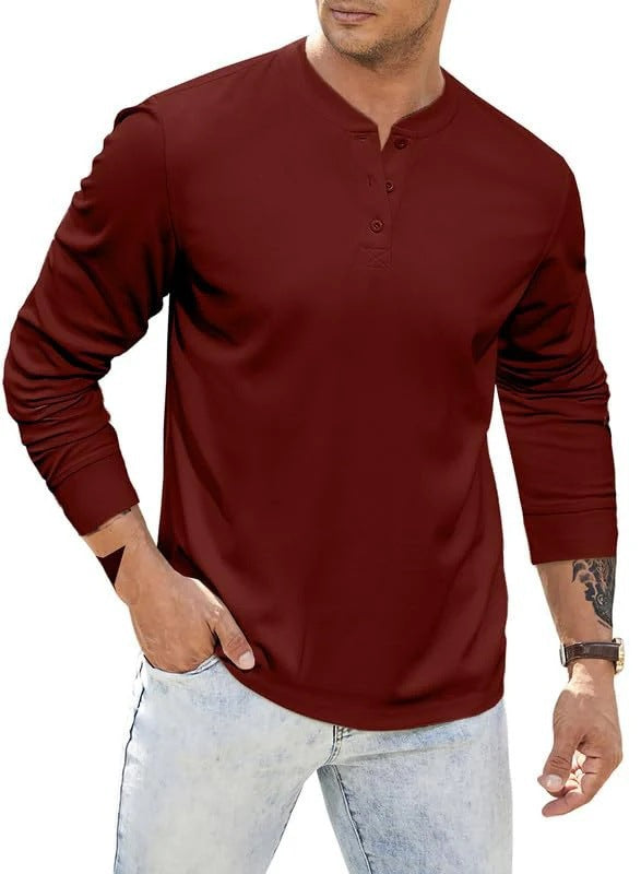 Men's long-sleeve shirt with decorative buttons and textured surface Lisslune