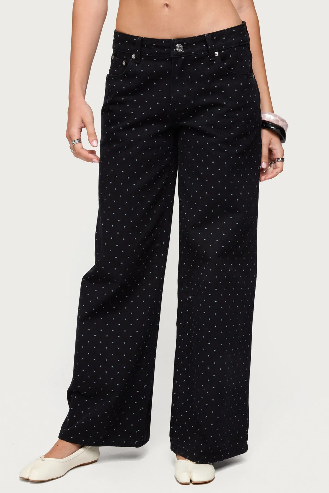 Damen weite Denim-Jeans mit Polka-Dots Lisslune