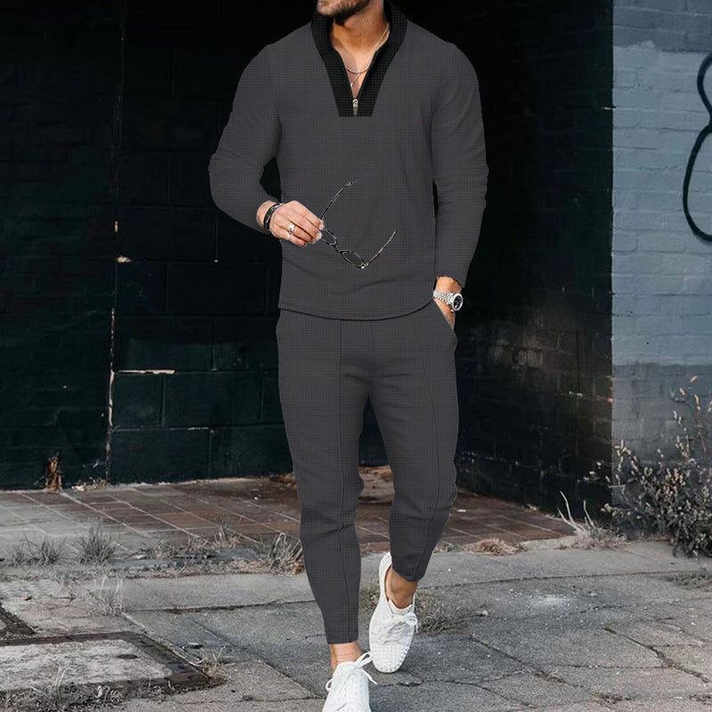 Men's sporty set with modern stand-up collar and fine check pattern Lisslune