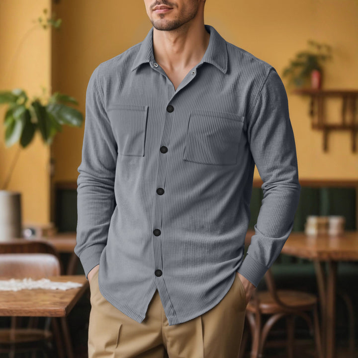 Men's long-sleeve shirt with textured cord pattern and practical chest pockets Lisslune