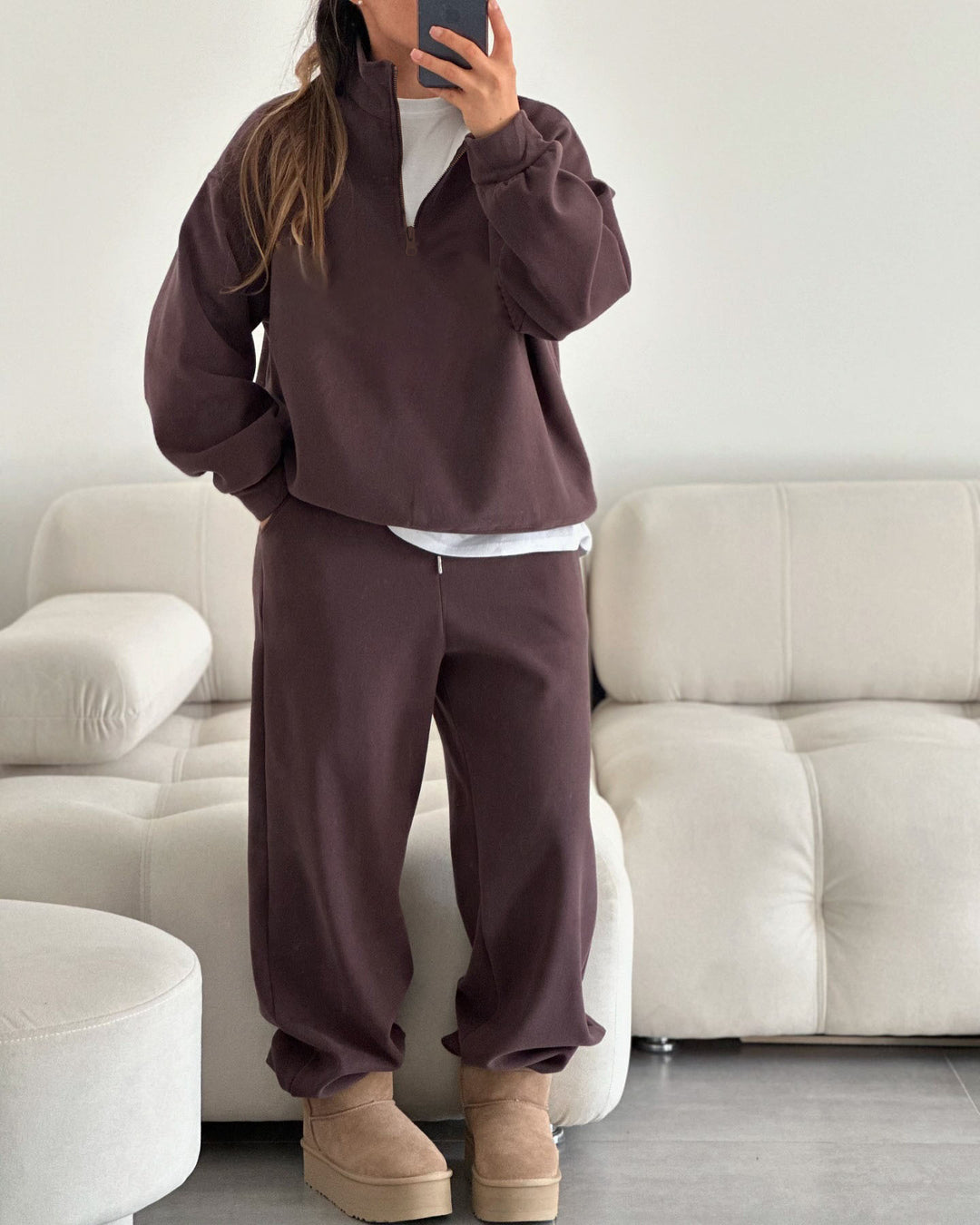 Women's sporty hooded pullover with half zipper Lisslune