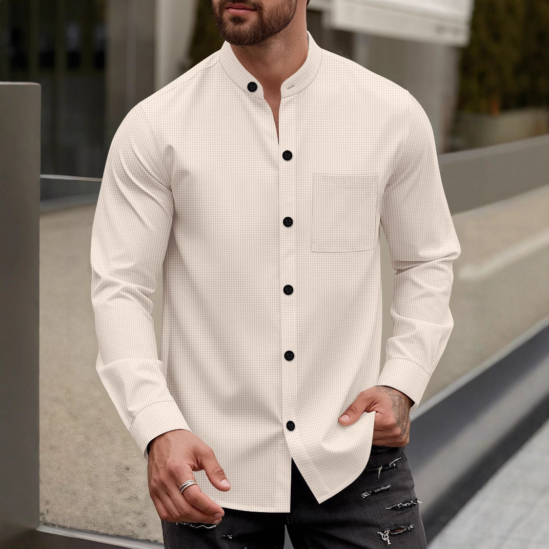 Men's modern long-sleeve shirt with textured design and practical chest pocket Lisslune