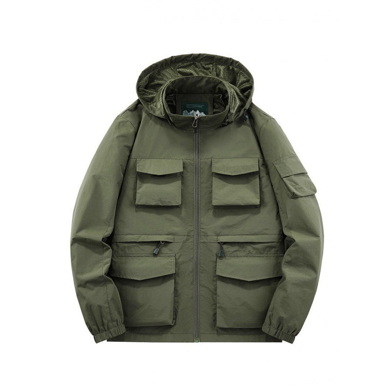 Men's Multifunctional Jacket with Numerous Pockets and Adjustable Hood Collar Lisslune
