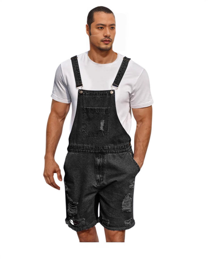 Men's Casual Denim Overall in Distressed Look Lisslune