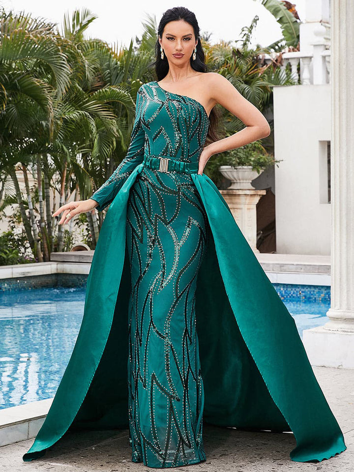 Women's maxi dress with glittering pattern and elegant cape Lisslune