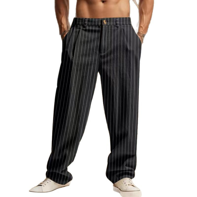 Men's timeless striped summer pants with practical side pockets and a loose fit Lisslune