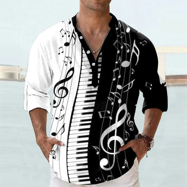 Men's linen shirt with unique feather design and button-down collar Lisslune