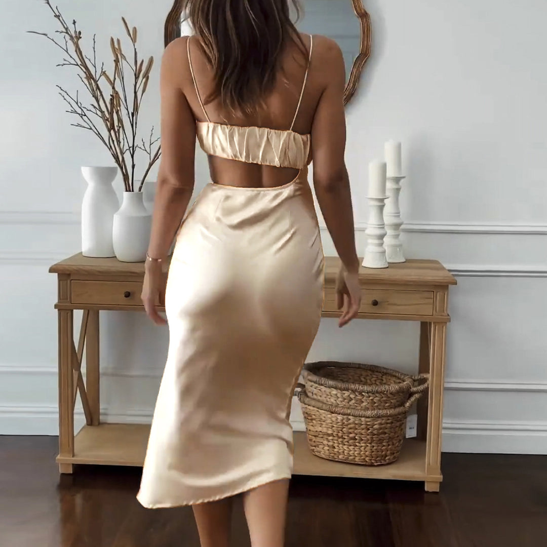 Damen Elegantes Cut-Out Kleid mit schmalen Spaghetti-Trägern und drapiertem Oberteil Lisslune