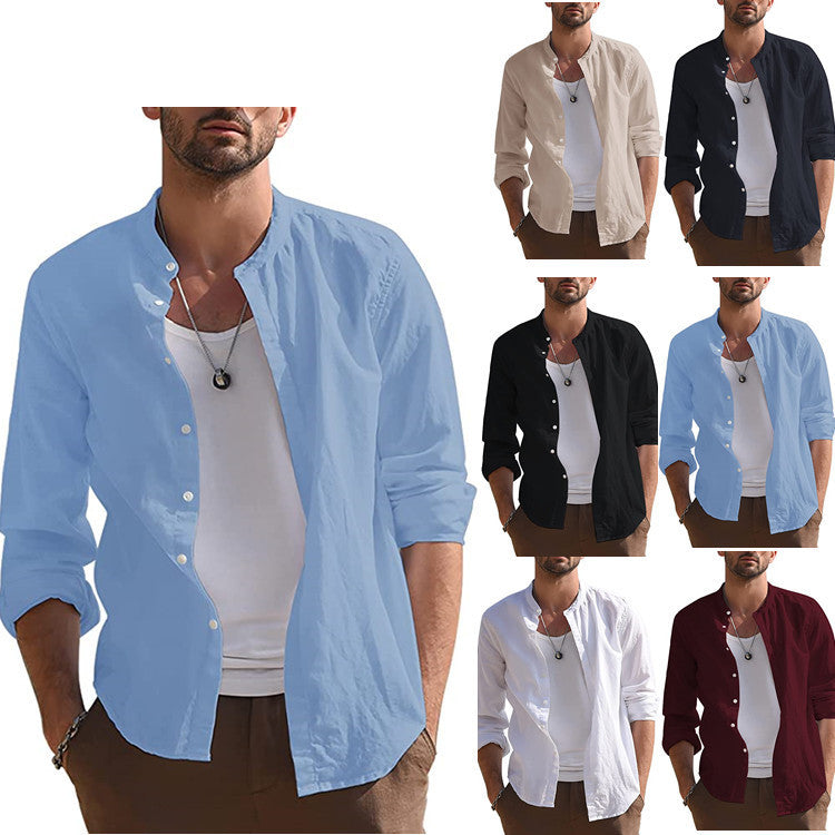 Men's long sleeve shirt with modern stand-up collar and casual look Lisslune