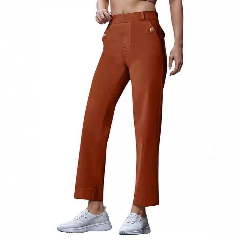 Damen Weite High-Waist Hose mit modischen Knopfdetails Lisslune