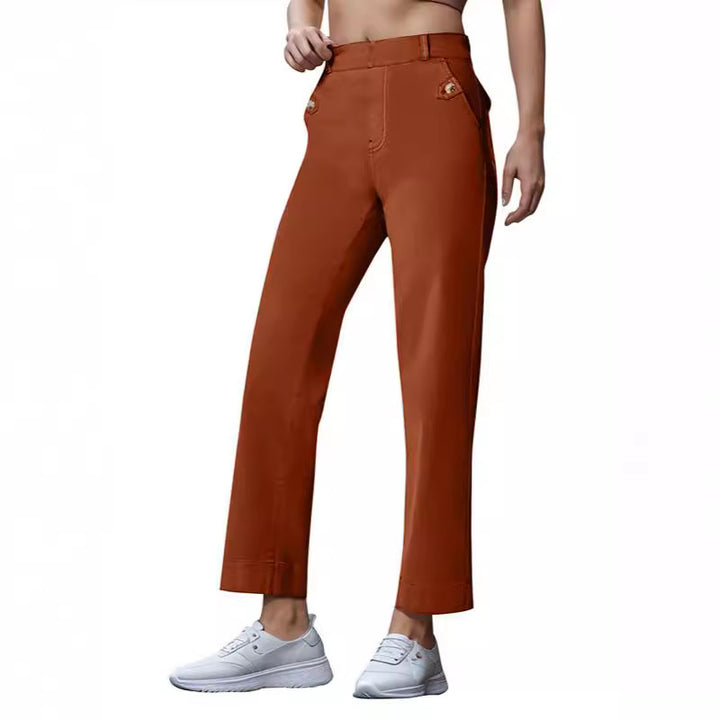 Damen Weite High-Waist Hose mit modischen Knopfdetails Lisslune