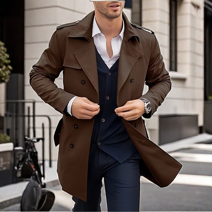 Men's Double-button Trench Coat with Practical Pockets Lisslune