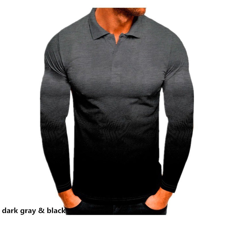 Men's Long Sleeve Polo Shirt with Modern Gradient and Performance Material Lisslune
