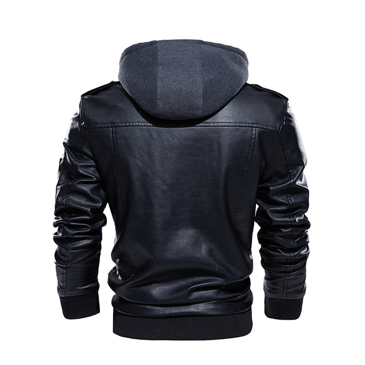 Men Stylish and Comfortable Leather Jacket with Removable Hood Lisslune