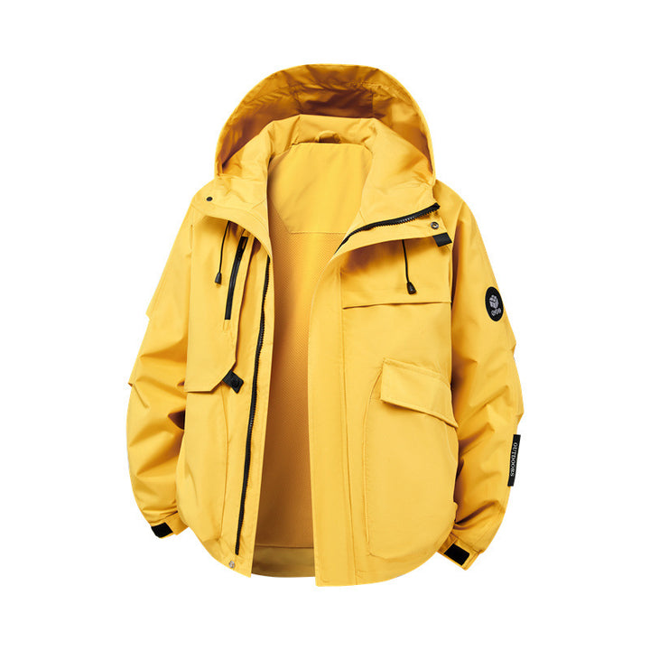Men's technical outdoor jacket with waterproof material and numerous zippered pockets Lisslune