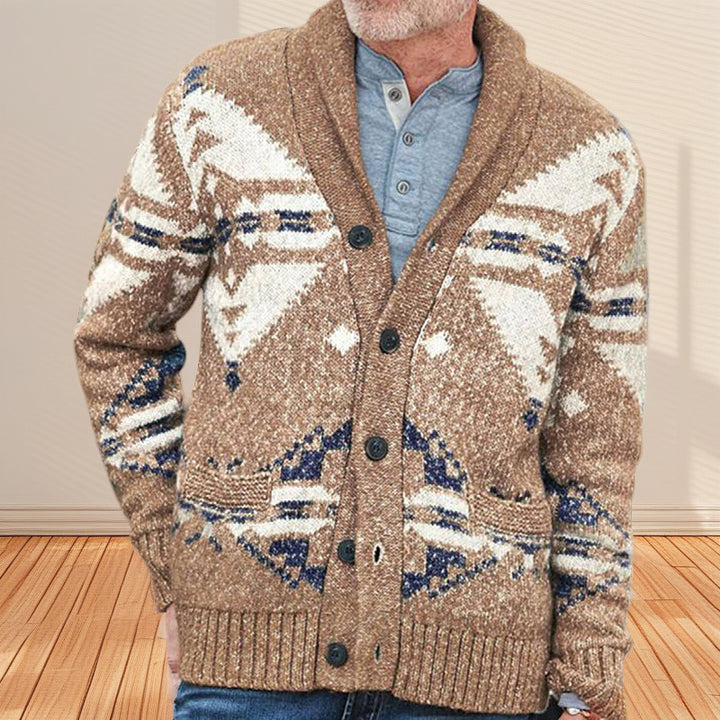 Men's cardigan with intricate pattern and practical pockets Lisslune