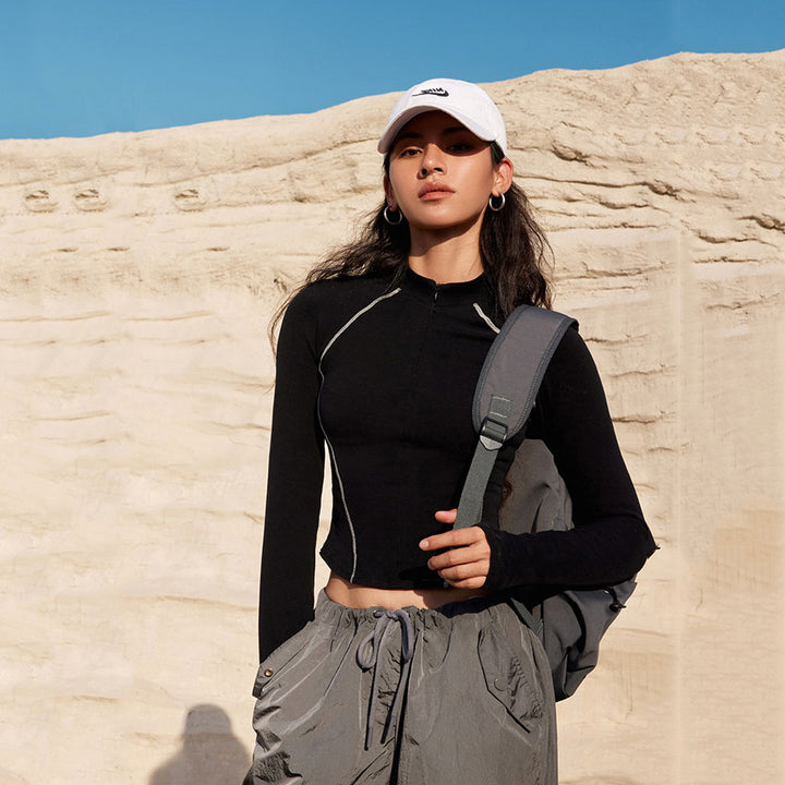 Women's sporty long-sleeved shirt with high collar Lisslune