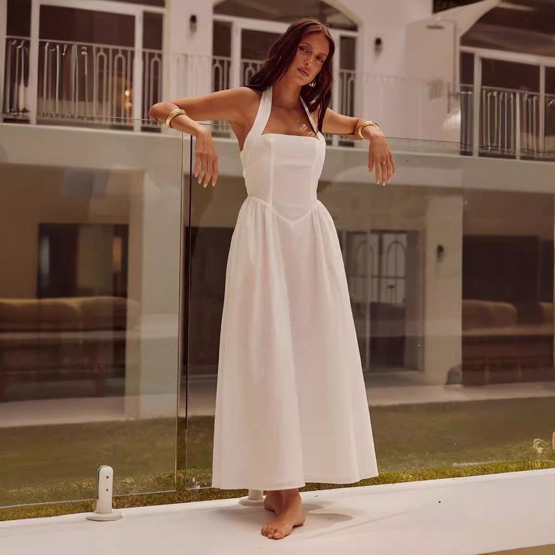 Women's maxi dress with deep back neckline and elegant fit