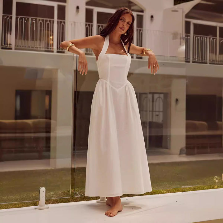 Women's maxi dress with deep back neckline and elegant fit
