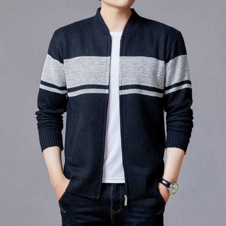 Men's Cardigan with Modern Cable Pattern and Zipper Lisslune