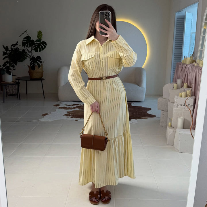 Women’s maxi dress with elegant shirt blouse style and sophisticated waist accentuation Lisslune