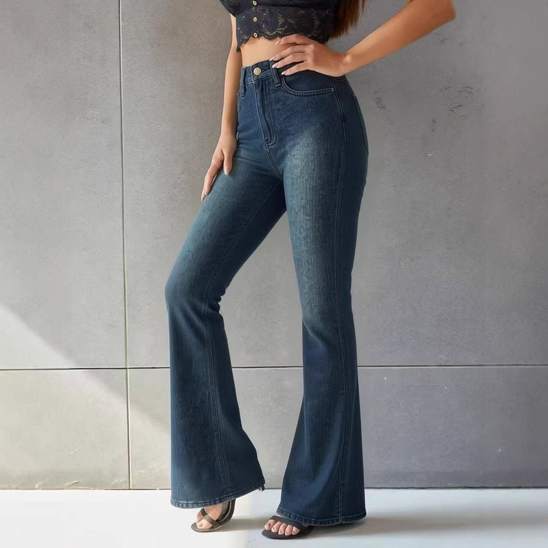 Women Flared Jeans with High Waist and Unique Structure Design Lisslune