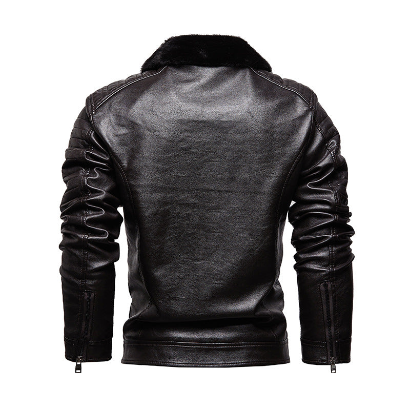 Men's Leather Jacket with Soft Collar and Textured Design Lisslune