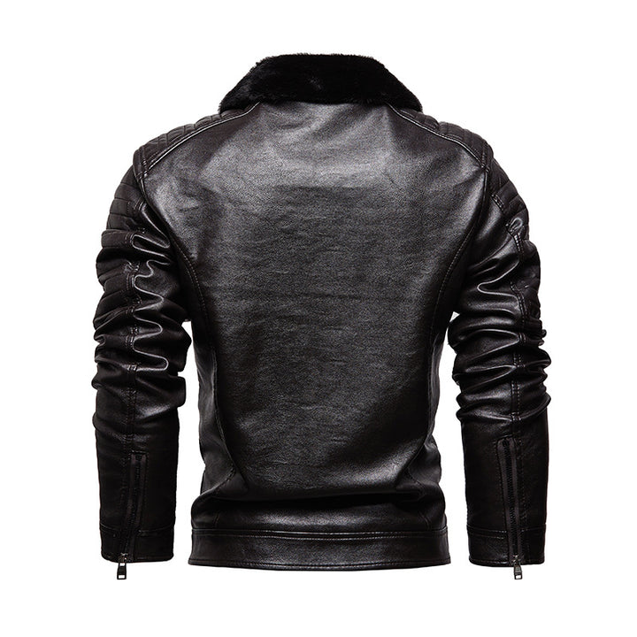 Men's Leather Jacket with Soft Collar and Textured Design Lisslune