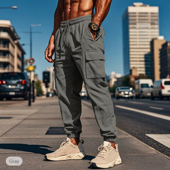 Men's cargo pants made of breathable material with an elastic waistband and practical pockets Lisslune