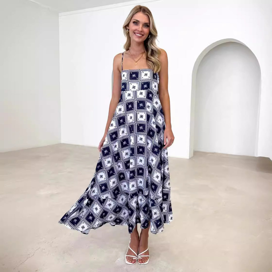 Women's Bohemian Maxi Dress with Playful Print and Airy Silhouette