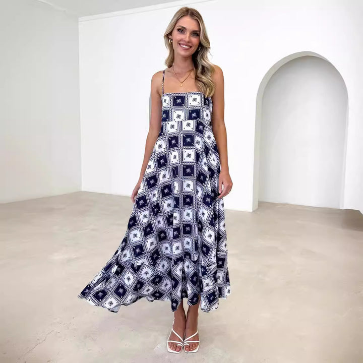 Women's Bohemian Maxi Dress with Playful Print and Airy Silhouette