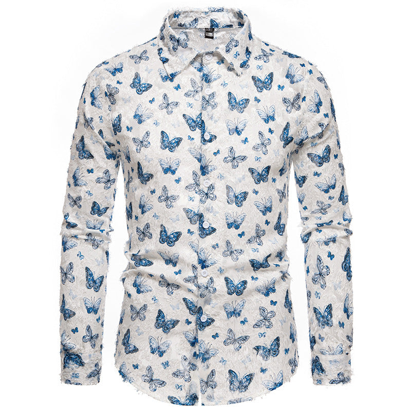Men's Long Sleeve Shirt with Colorful Butterfly Pattern Lisslune