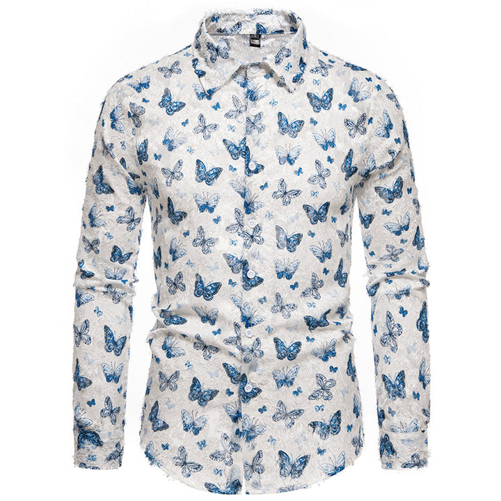 Men's Long Sleeve Shirt with Colorful Butterfly Pattern Lisslune