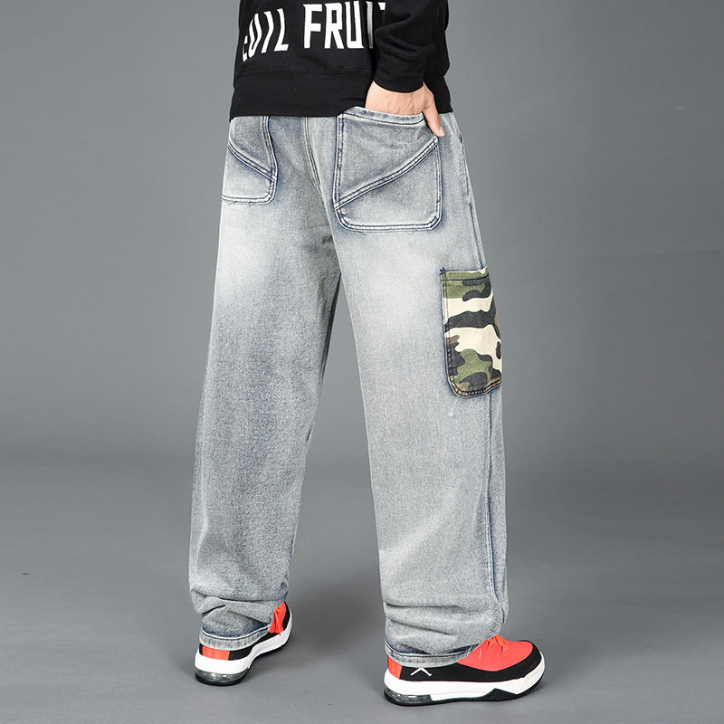 Men's trendy cargo denim pants with integrated camouflage pockets Lisslune