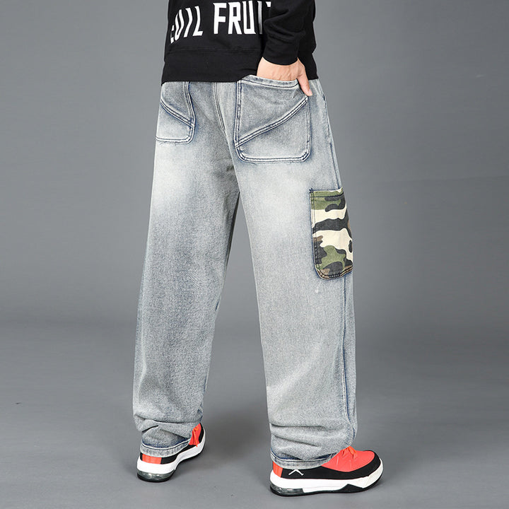 Men's trendy cargo denim pants with integrated camouflage pockets Lisslune
